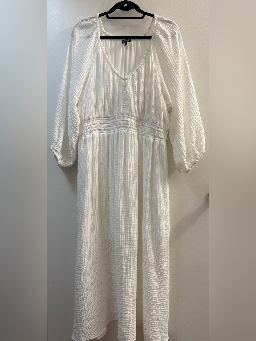 J.Crew Re-Imagined Cotton Gauze Maxi Dress White XL Boho Smocked Tiered Balloon